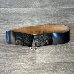 VTG Wide Black Leather Cinch Belt D Ring Snap Waist Western Boho 32in